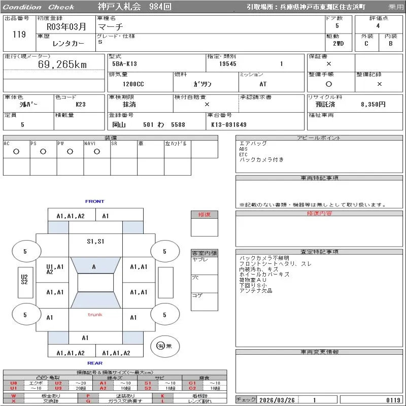 NISSAN MARCH 2021 - Аукционный лист